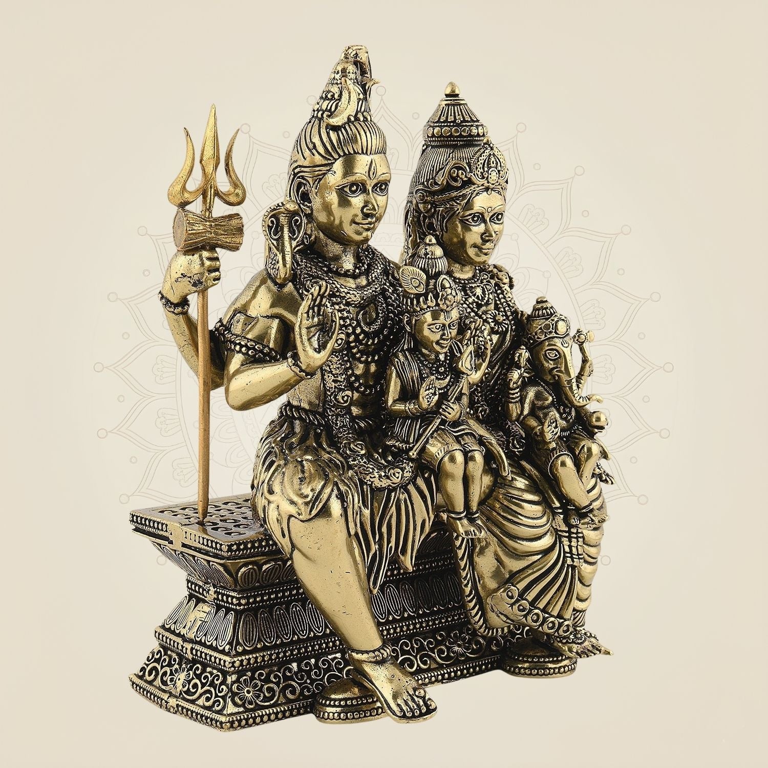 Brass Shiv Parivar Idol 4" – Shiva, Parvati, Ganesh & Kartikeya Family Murti