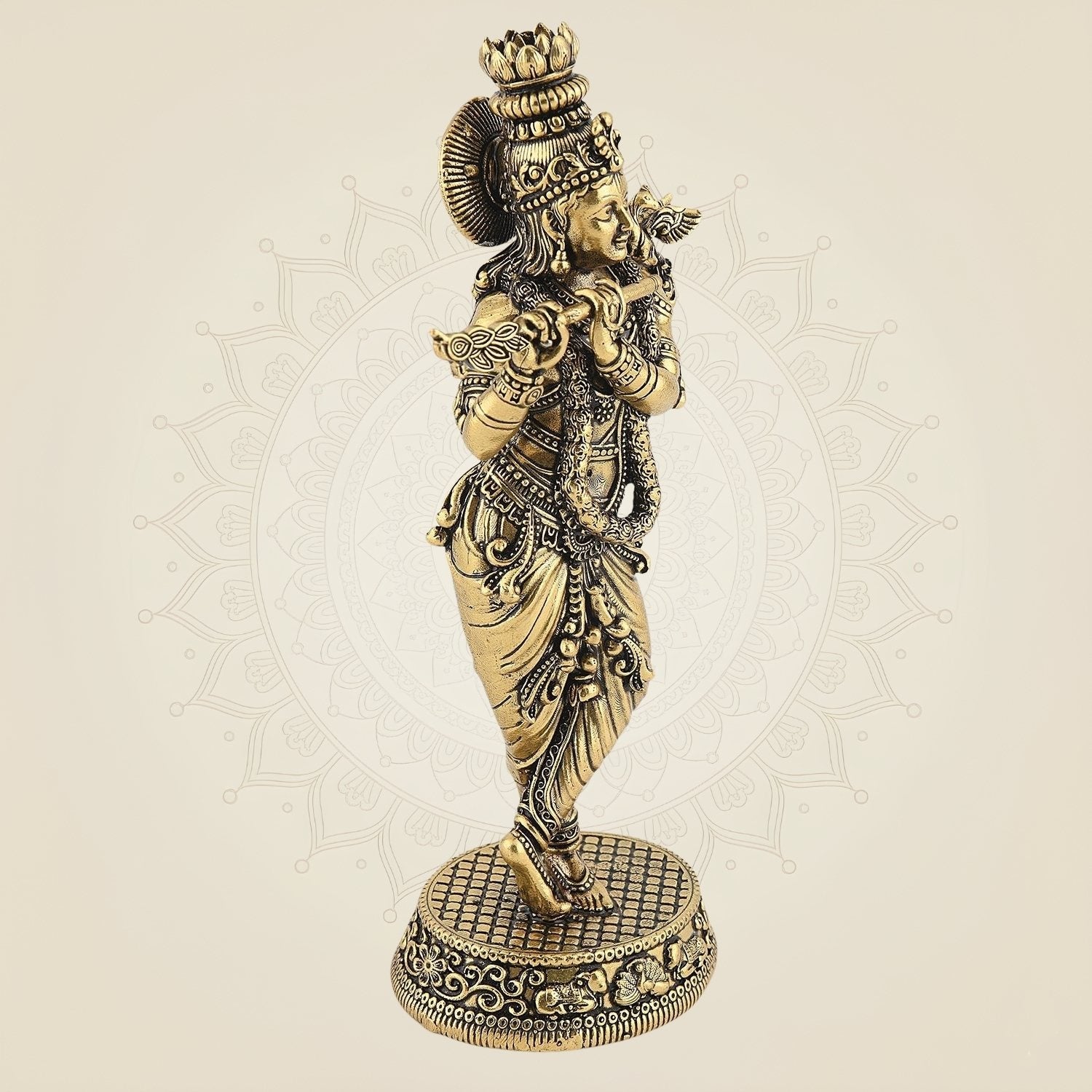 Pure Brass Krishna Idol with Flute 5"– Handcrafted Superfine Decor Murti