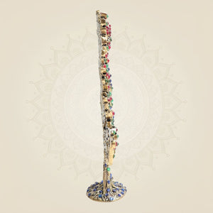 6.25" Brass Kalpavriksha Tree Idol with Multicolor Jewellery Stone Detailing - Luxeartisanship