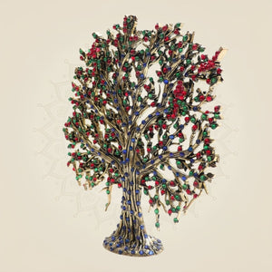 6.25" Brass Kalpavriksha Tree Idol with Multicolor Jewellery Stone Detailing - Luxeartisanship