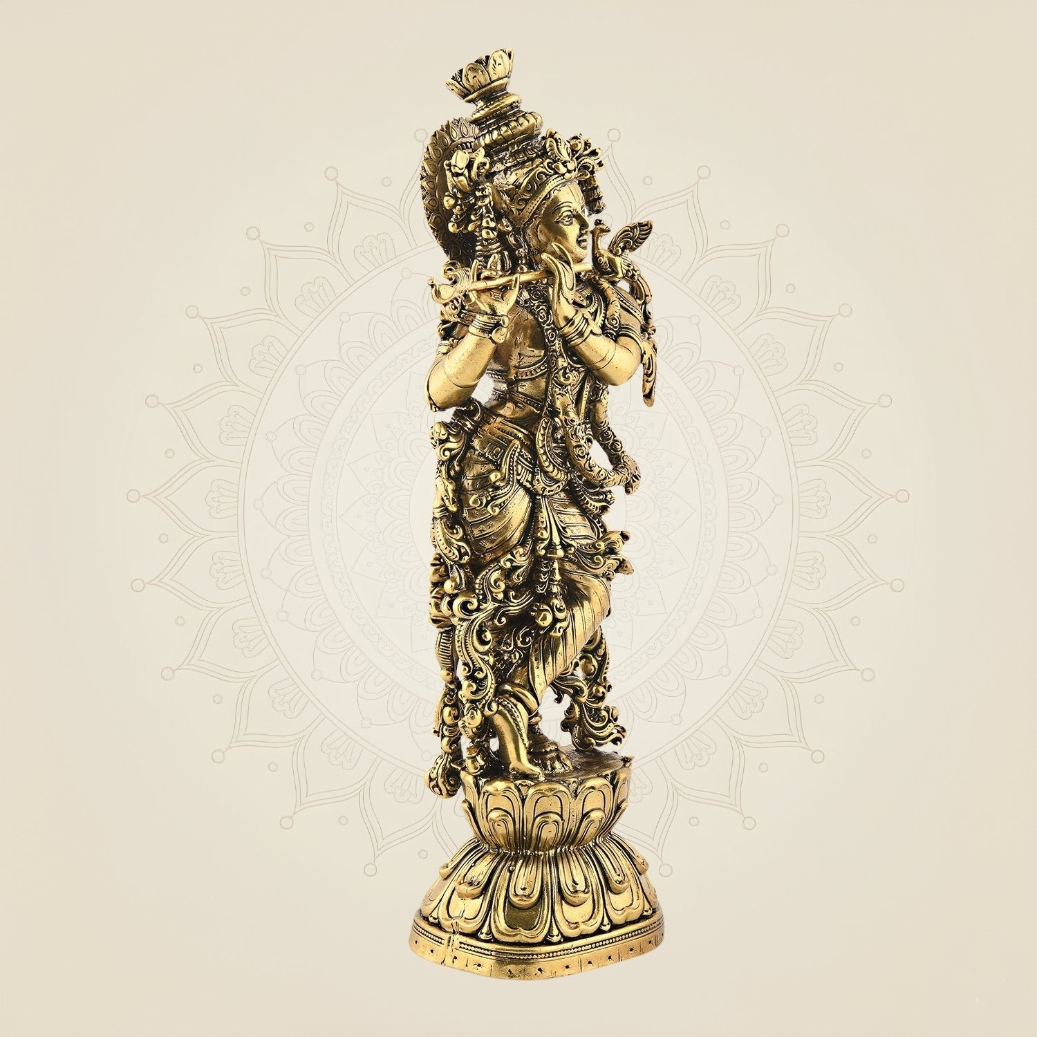 Brass Lord Krishna Idol 9.5" | Flute Playing Kishan Murti for Home & Temple