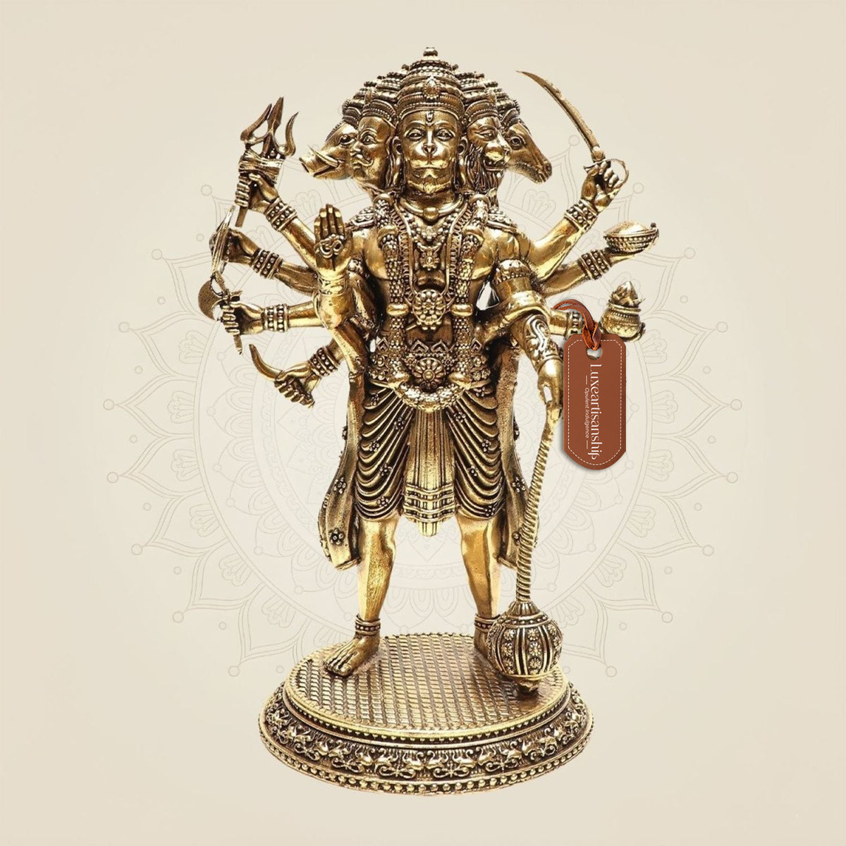 Standing Brass Panchmukhi Hanuman Idol – 8 Face Arms Powerful Protective Murti - 8"