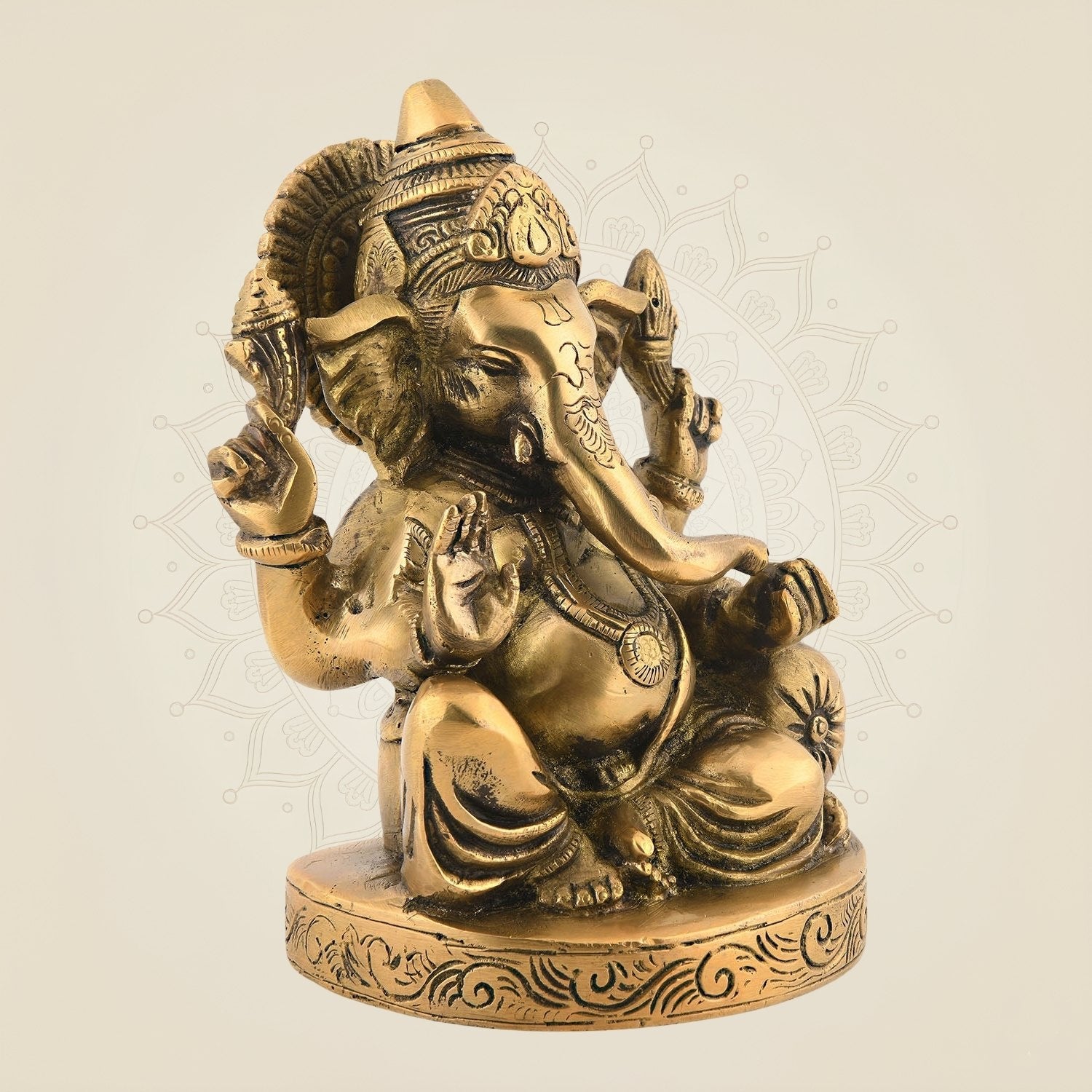 Brass Charbhuja Ganesha Idol 6.75" | Four-Armed Ganpati Murti for Home & Pooja Decor