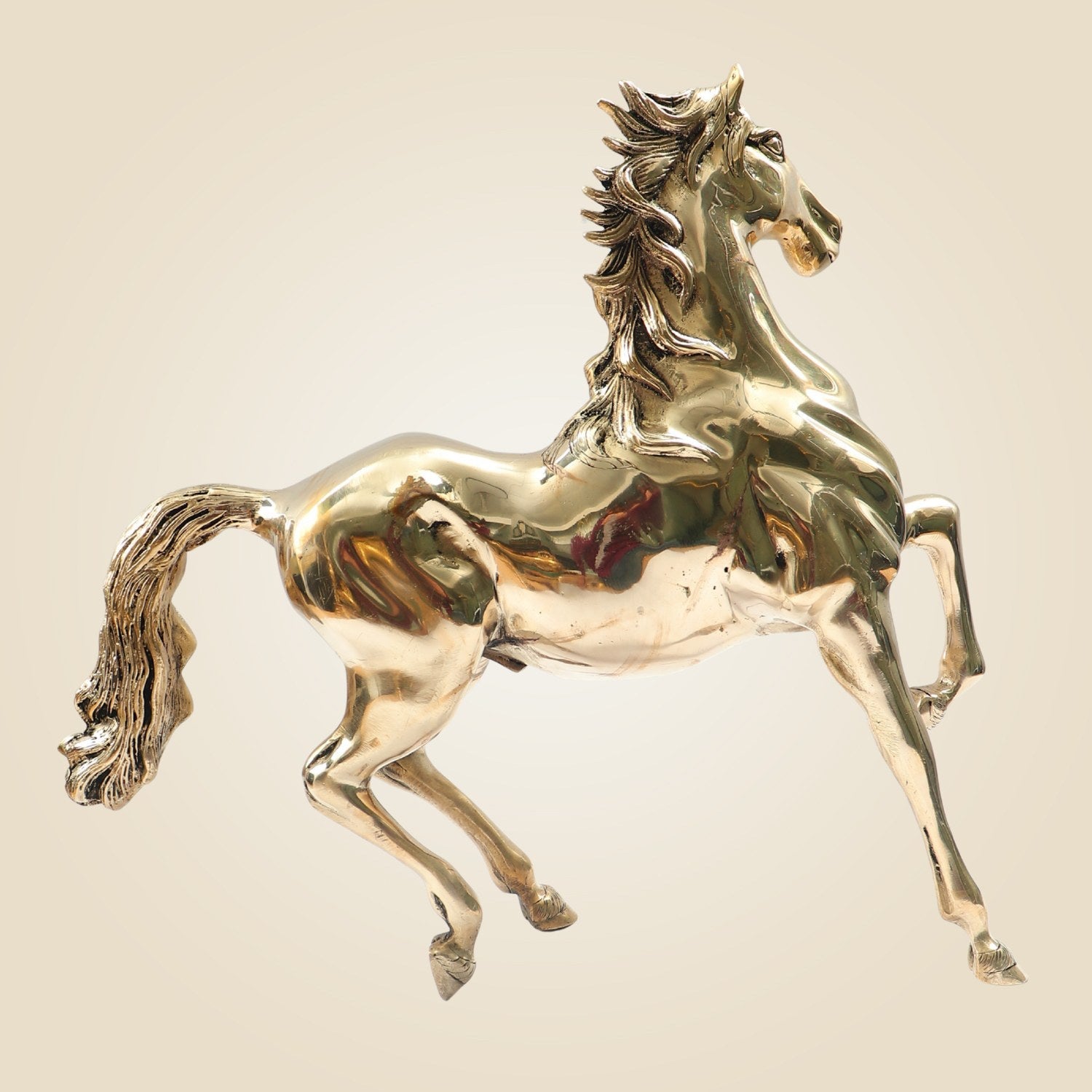 Big Size Brass Horse Statue 16" - Heavy Handcrafted Murti for Home & Office Décor