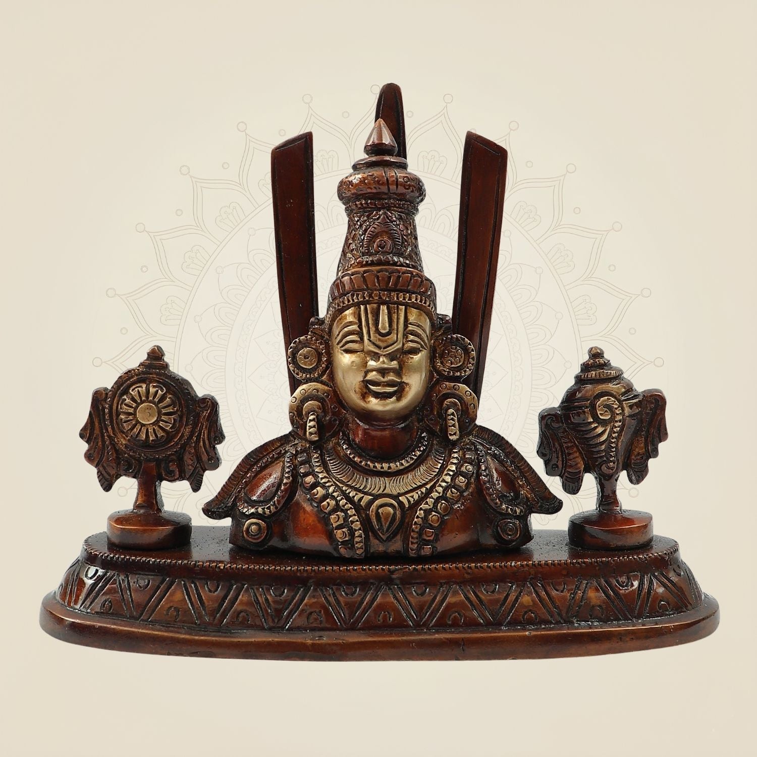 Brass Tirupati Balaji with Trisul – 5.75 Inch Idol in Colored Patina & Butter Finish for Puja & Décor