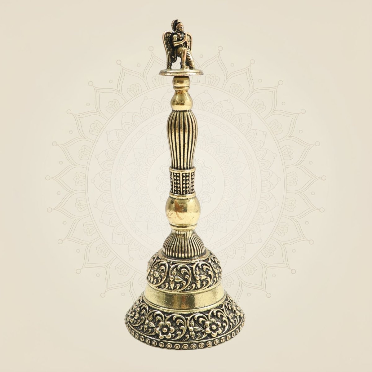 6.5" Medium Size Brass Garuda Hand Bell Featuring Traditional Sacred Motifs - Luxeartisanship