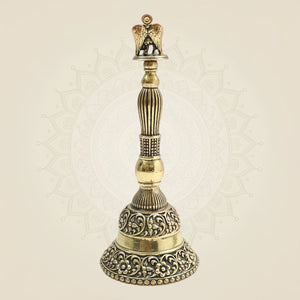 6.5" Medium Size Brass Garuda Hand Bell Featuring Traditional Sacred Motifs - Luxeartisanship