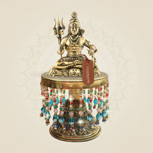 6.75" Mahadev Brass Idol Sitting on Chowki β Tranquil Shiva Statue - Luxeartisanship