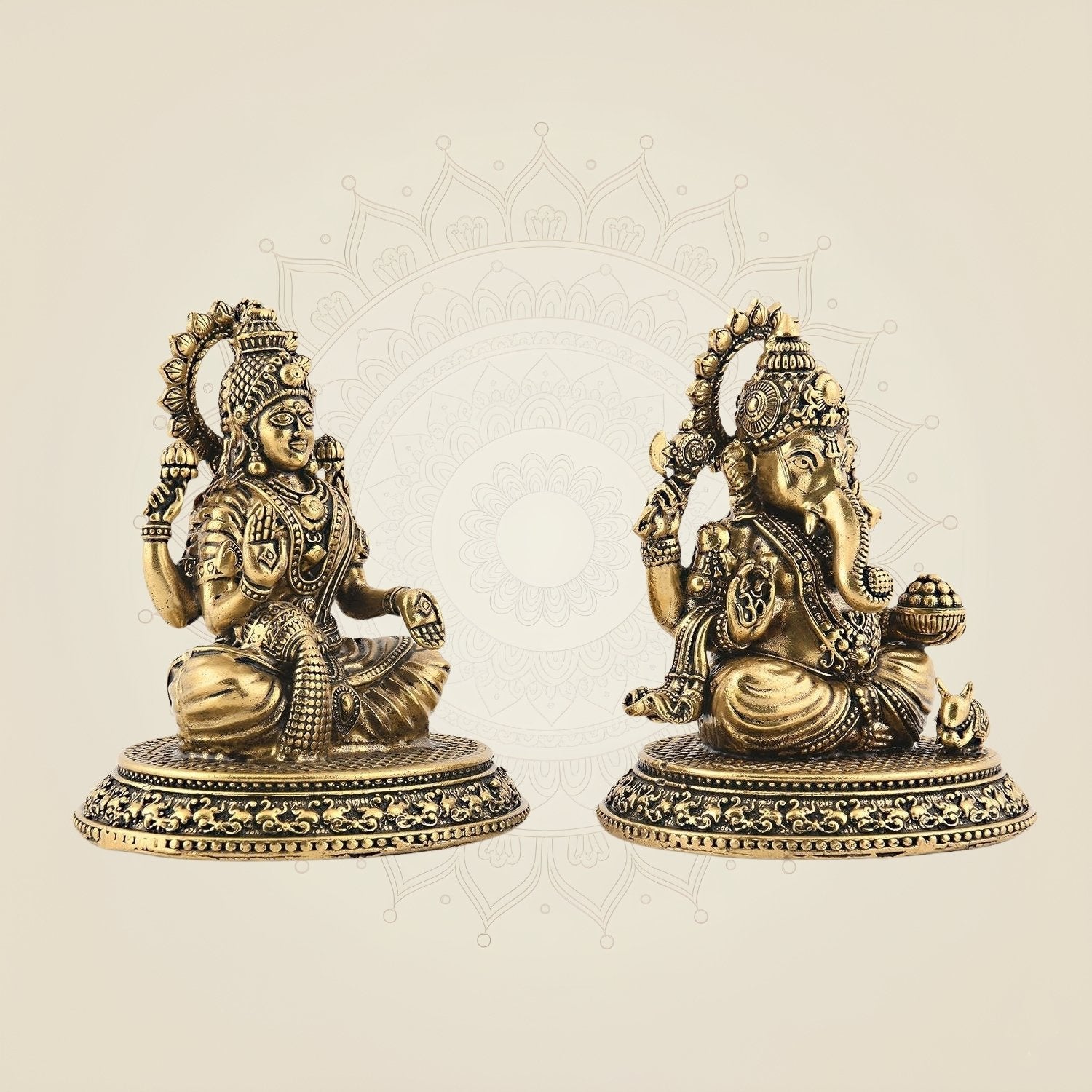 Superfine Ganesha Lakshmi Brass Idol Set 3.25" | Wealth & Wisdom Decor Piece