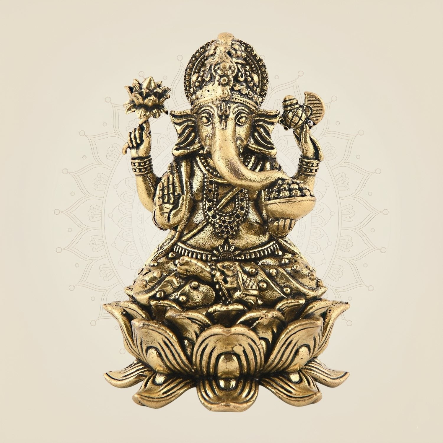 3" Brass Ganesha Idol – Seated on Lotus, Superfine Handcrafted & Lightweight
