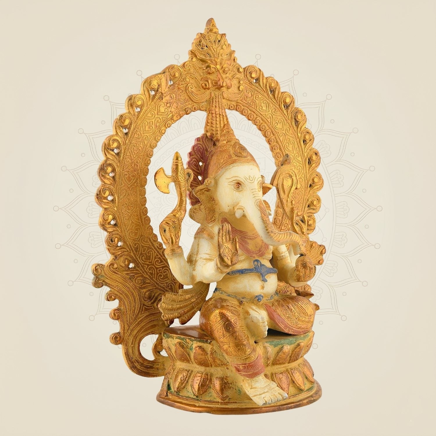 Multicolor Brass Ganesha with Prabhavali 14.5″ – Regal Idol for Temple & Decor