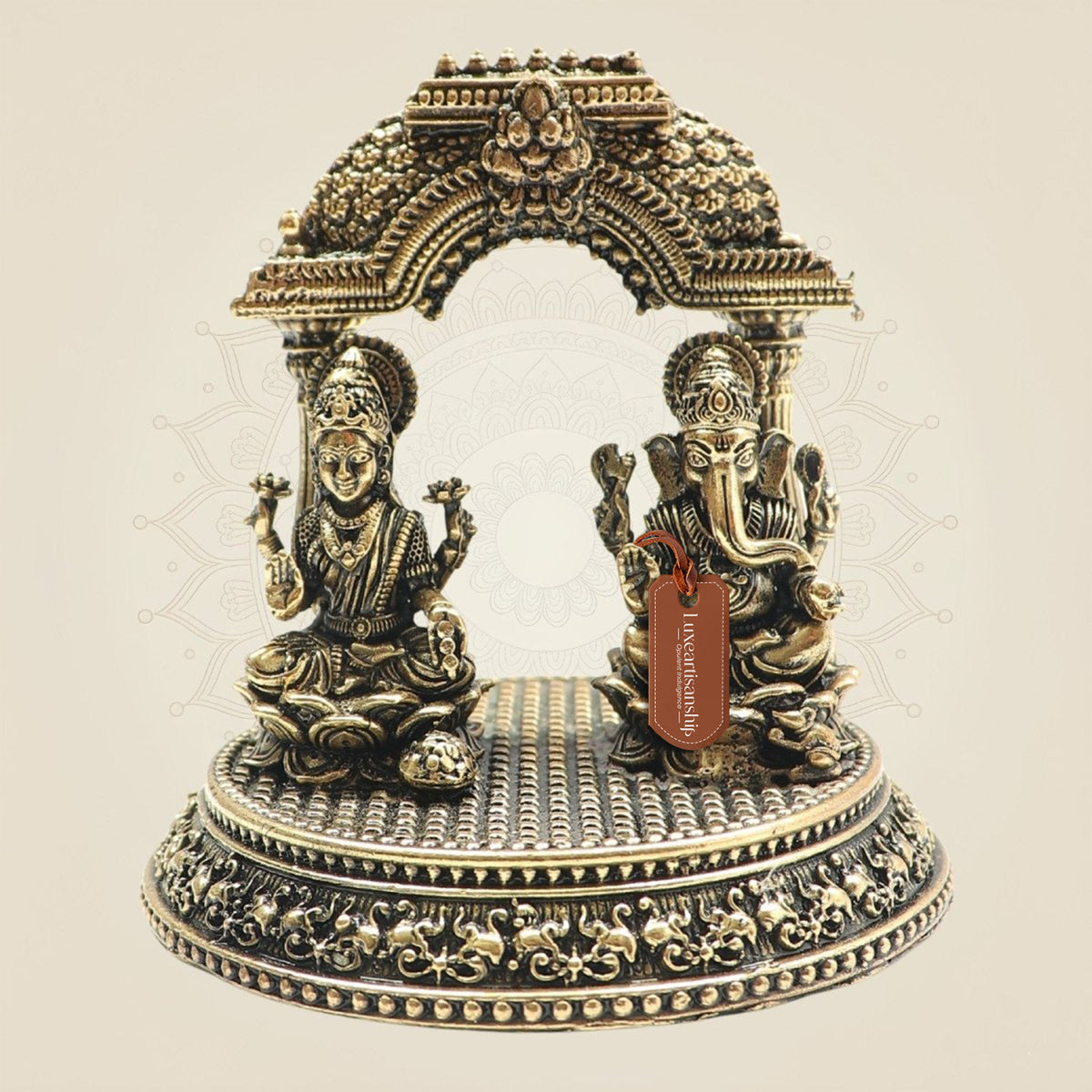 Brass Lakshmi Ganesh Idol with Smooth Round Pedestal 3"