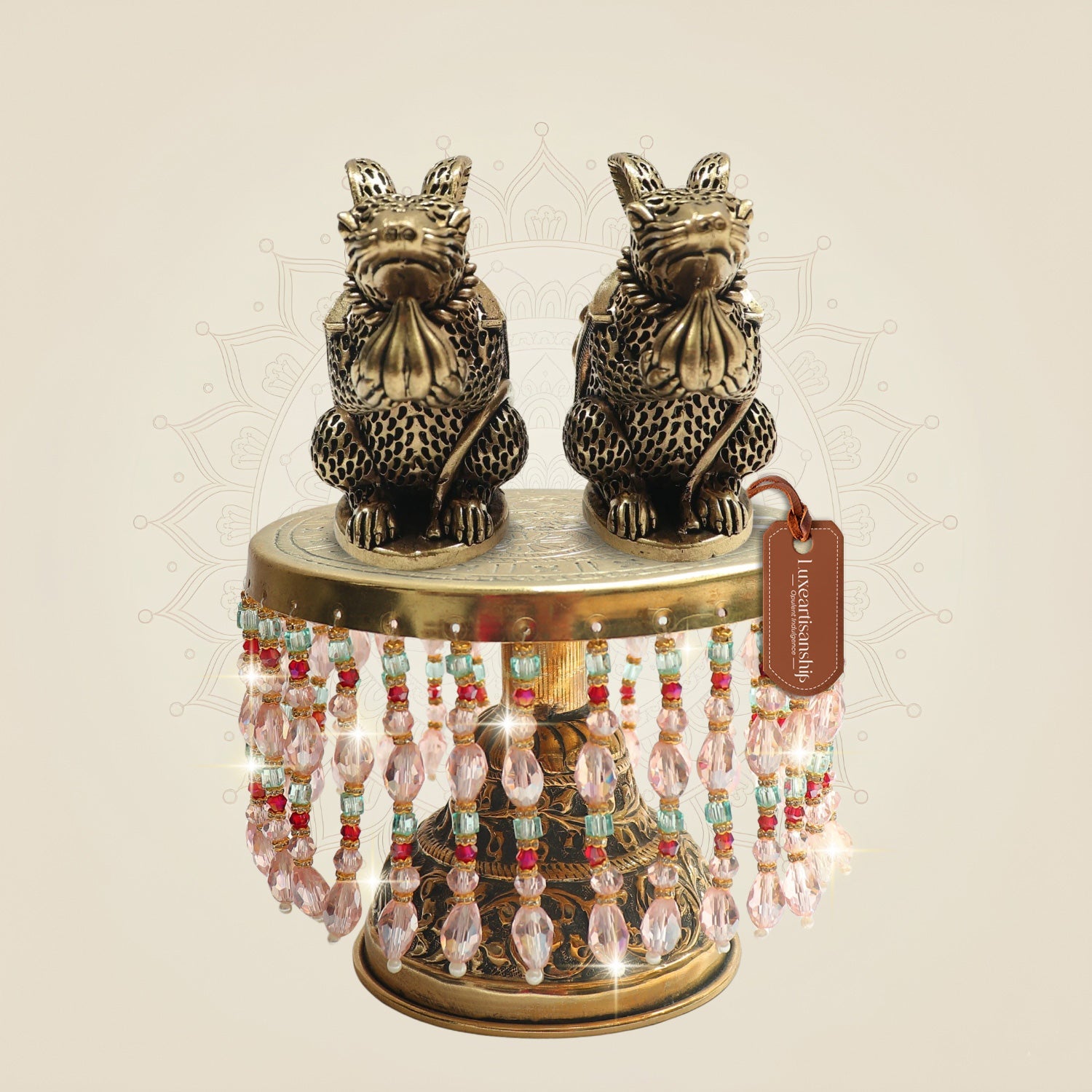 Brass Mushak Pair with Chowki Base Symbol of Ganesh Vahan 7"
