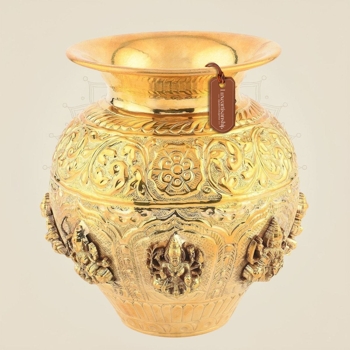 Pure Brass Ashtalakshmi Kalash – 5.75" Light Handcrafted Kalash for Pooja