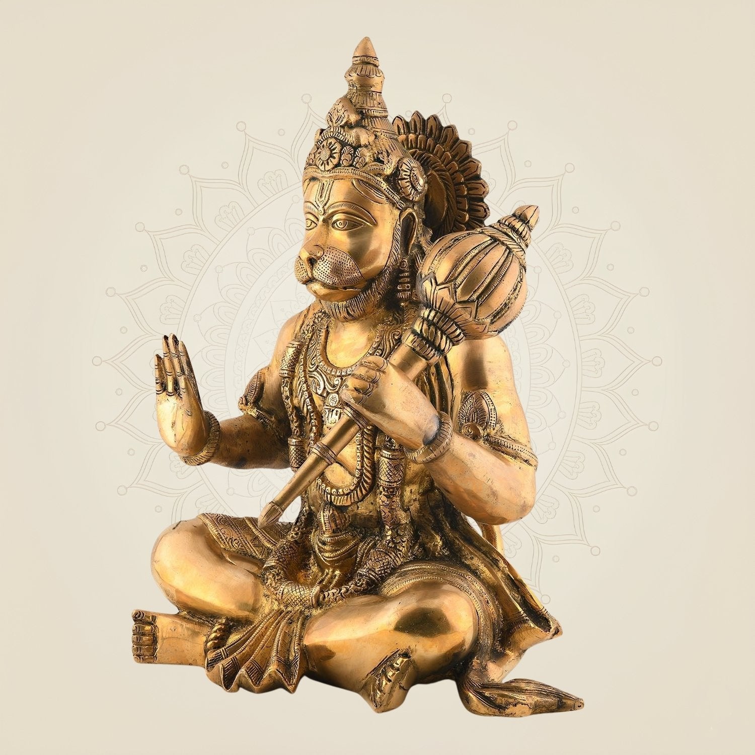 Big Size Hanuman Ji Brass Idol 16" | Yogasana & Abhaya Mudra | Handmade Spiritual Statue