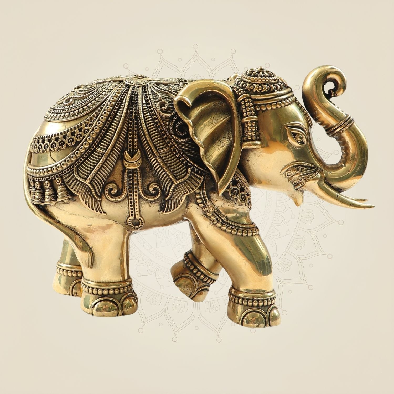 Brass Elephant Statue 8"- Big Size Handcrafted Showpiece in Superfine Finish