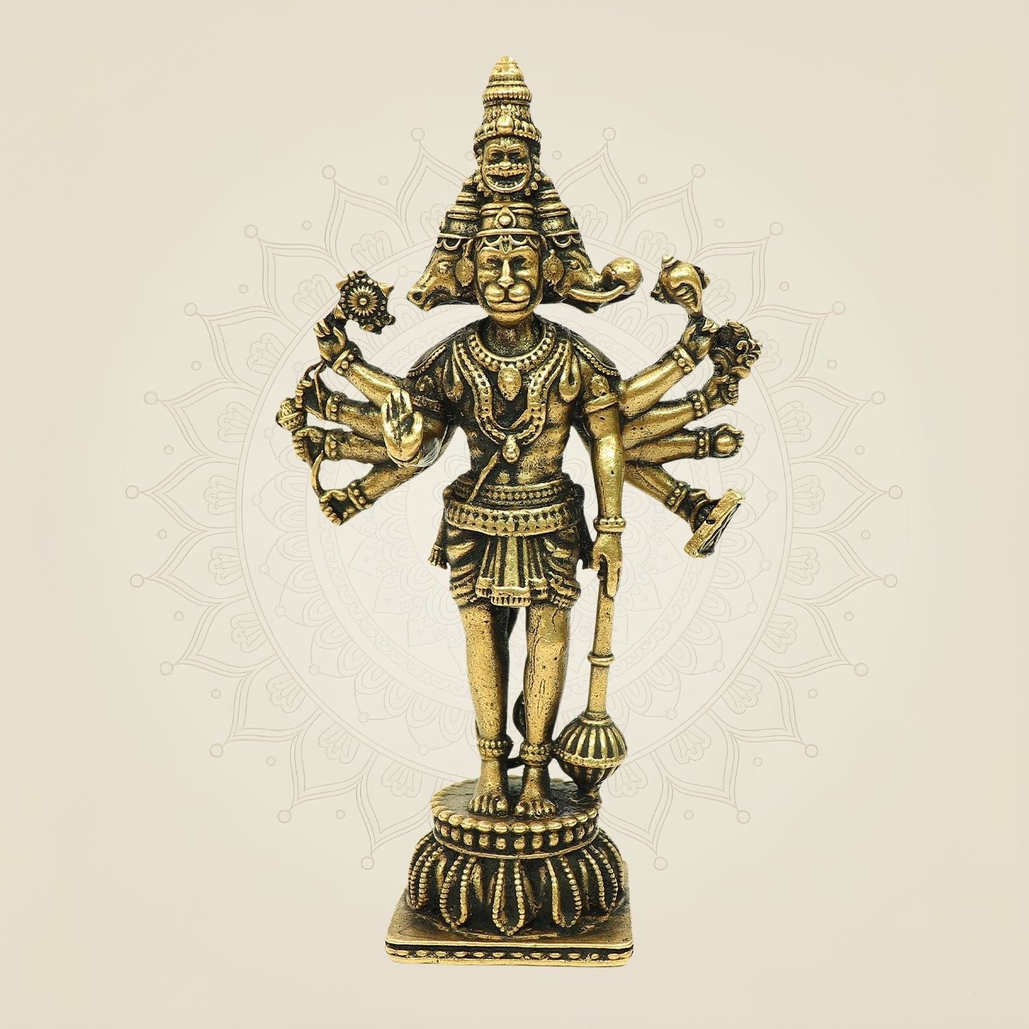 Bronze Panchmukhi Hanuman Idol – Standing Murti for Protection - 4.5"