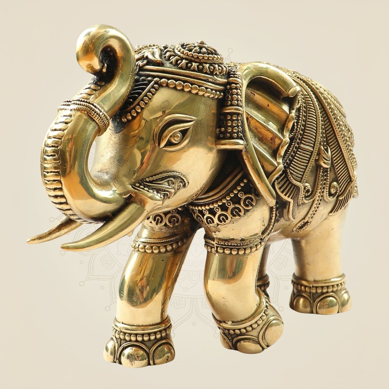 Brass Elephant Statue 8"- Big Size Handcrafted Showpiece in Superfine Finish