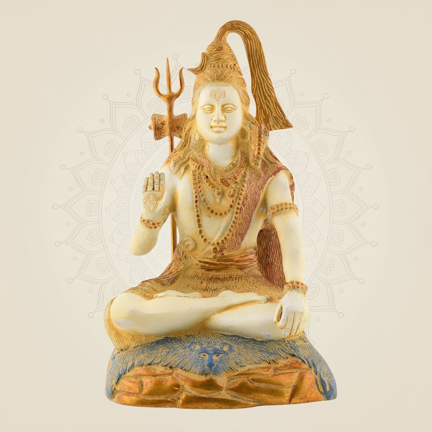 Meditating Lord Shiva Idol – 13.5" Mud Finish Brass Mahadeva Statue