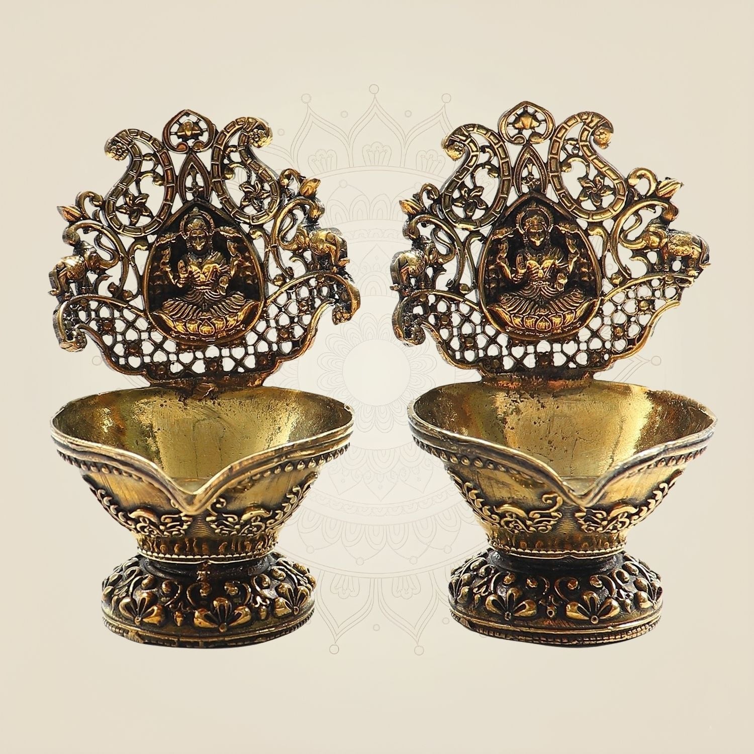 Handcrafted Brass Lakshmi Diya – Traditional Ritual Oil Lamp for Puja & Home Décor - 3.25"