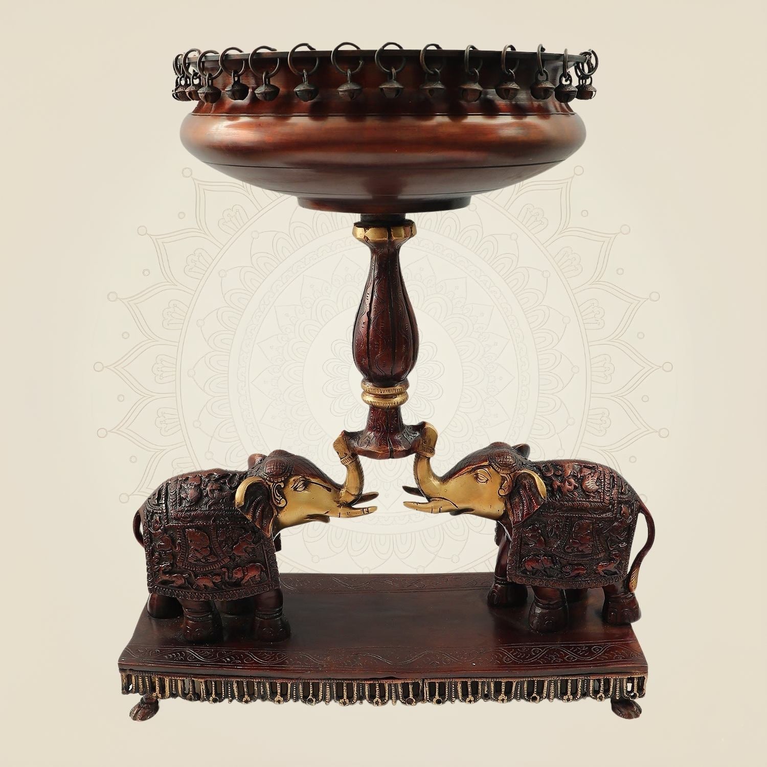 Brass Urli with Elephant Stand – 21" Handcrafted Décor for Festive Spaces