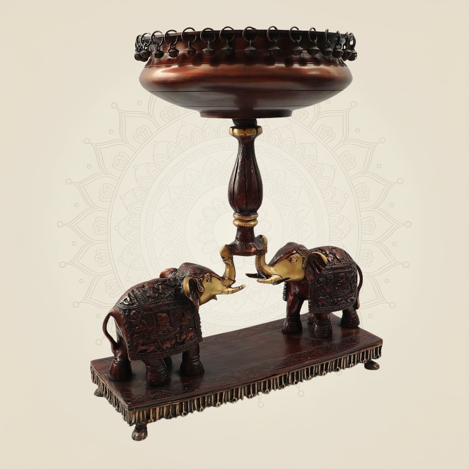 Brass Urli with Elephant Stand – 21" Handcrafted Décor for Festive Spaces