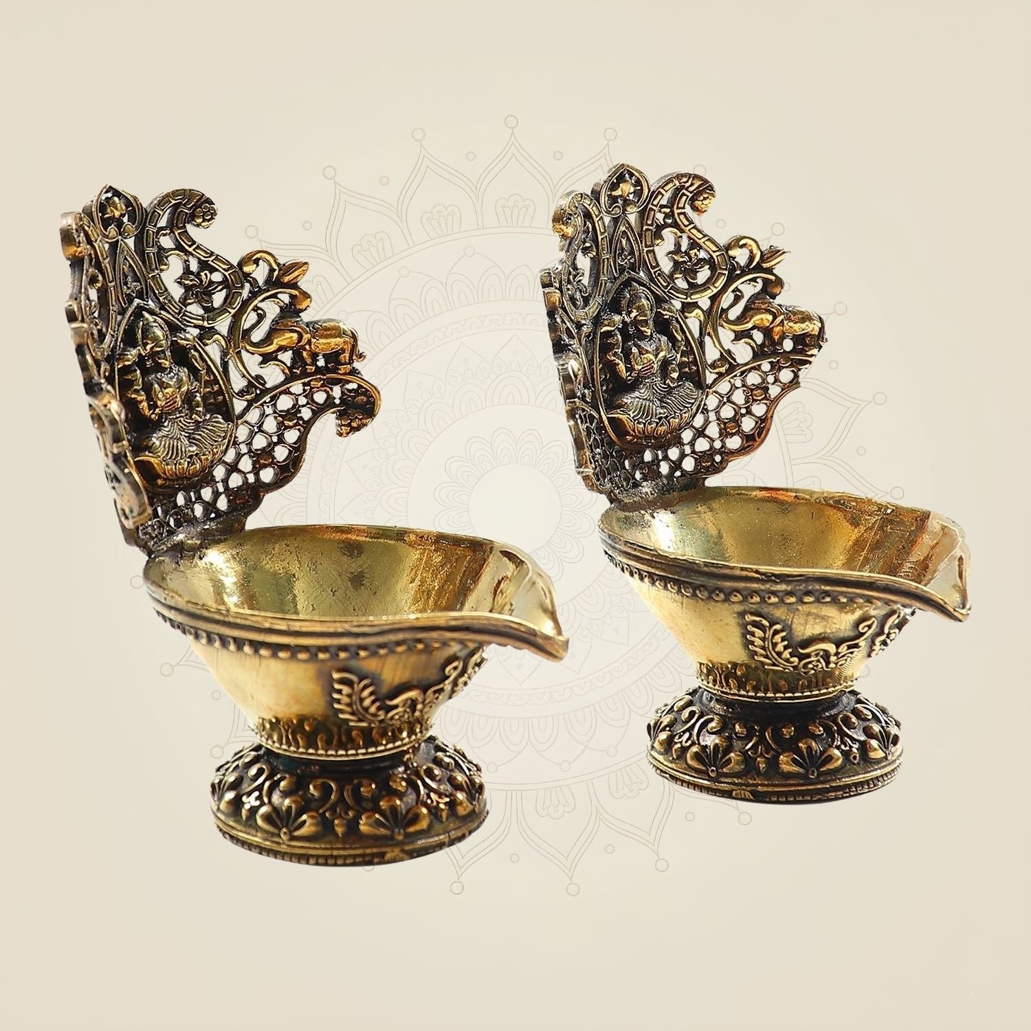 Handcrafted Brass Lakshmi Diya – Traditional Ritual Oil Lamp for Puja & Home Décor - 3.25"