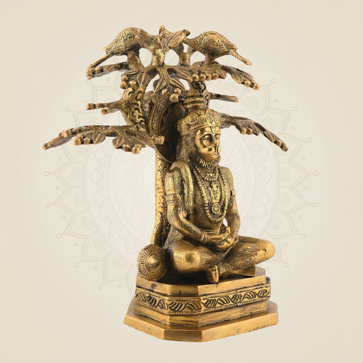 Pure Brass Hanuman Idol | Meditating Under Kadamba Tree | Divine Handcrafted Statue 9.5 Inch