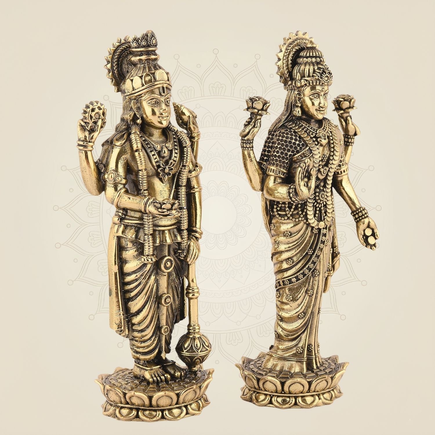 5" Brass Lakshmi Vishnu Idol - Elegant Lotus Base Murti for Puja & Decor