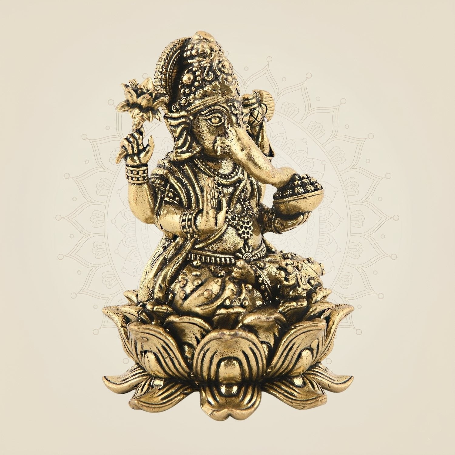 3" Brass Ganesha Idol – Seated on Lotus, Superfine Handcrafted & Lightweight