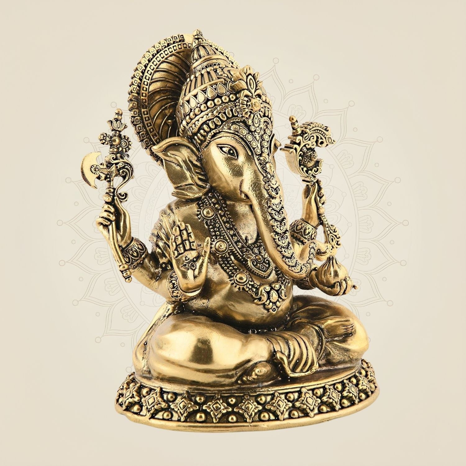 Brass Ganesha Idol 5" – Sitting Pose | Vighnaharta Statue for Goodness