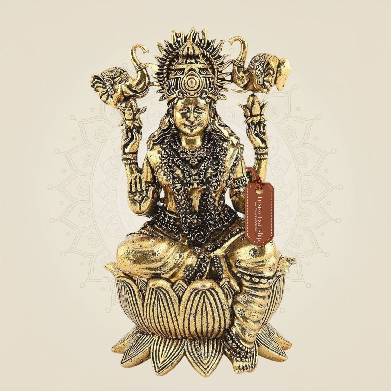 Gajalakshmi on Lotus Idol 5 Inch - Handmade Superfine Pure Brass Artisan