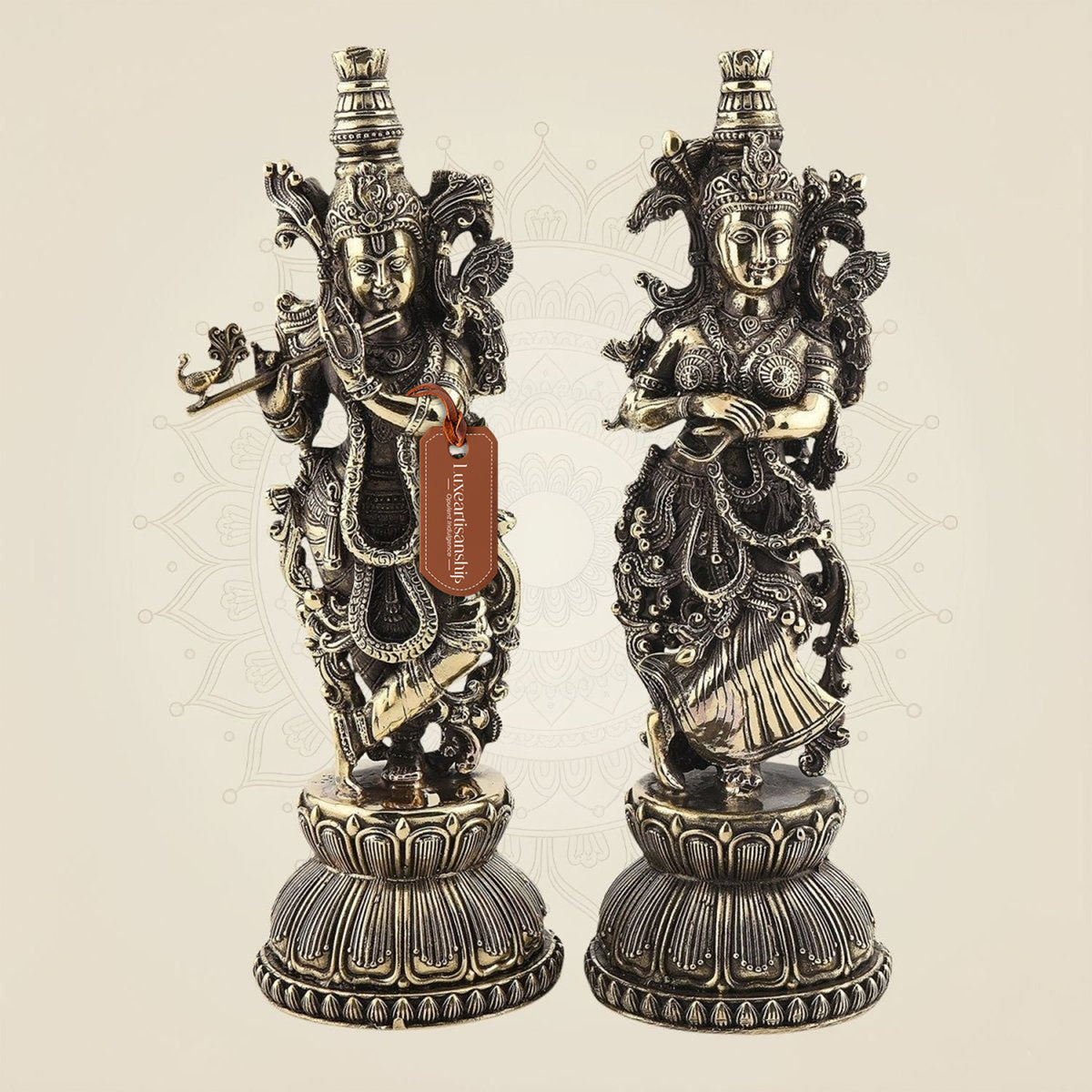 Superfine Radha Krishna Brass Idol Pair – Premium Handcrafted Statue 8.75"