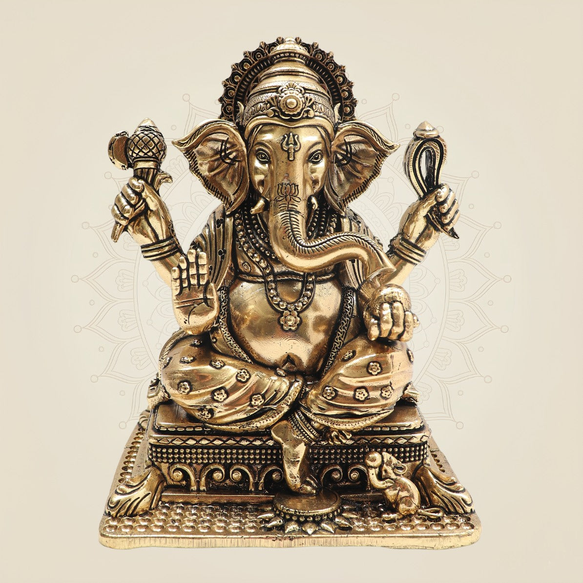 Premium Brass Ganesha on Singhasan Idol 6" with Royal Seating