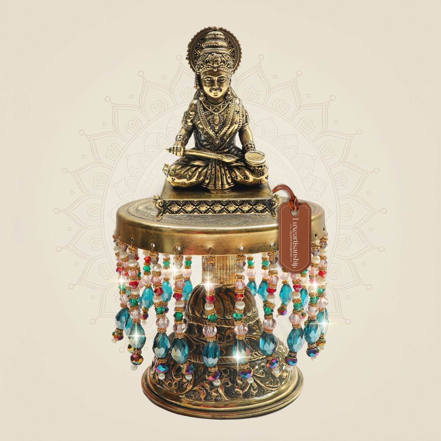Brass Annapurna Devi Idol with Chowki Suitable for Kitchen Placement 7.25"