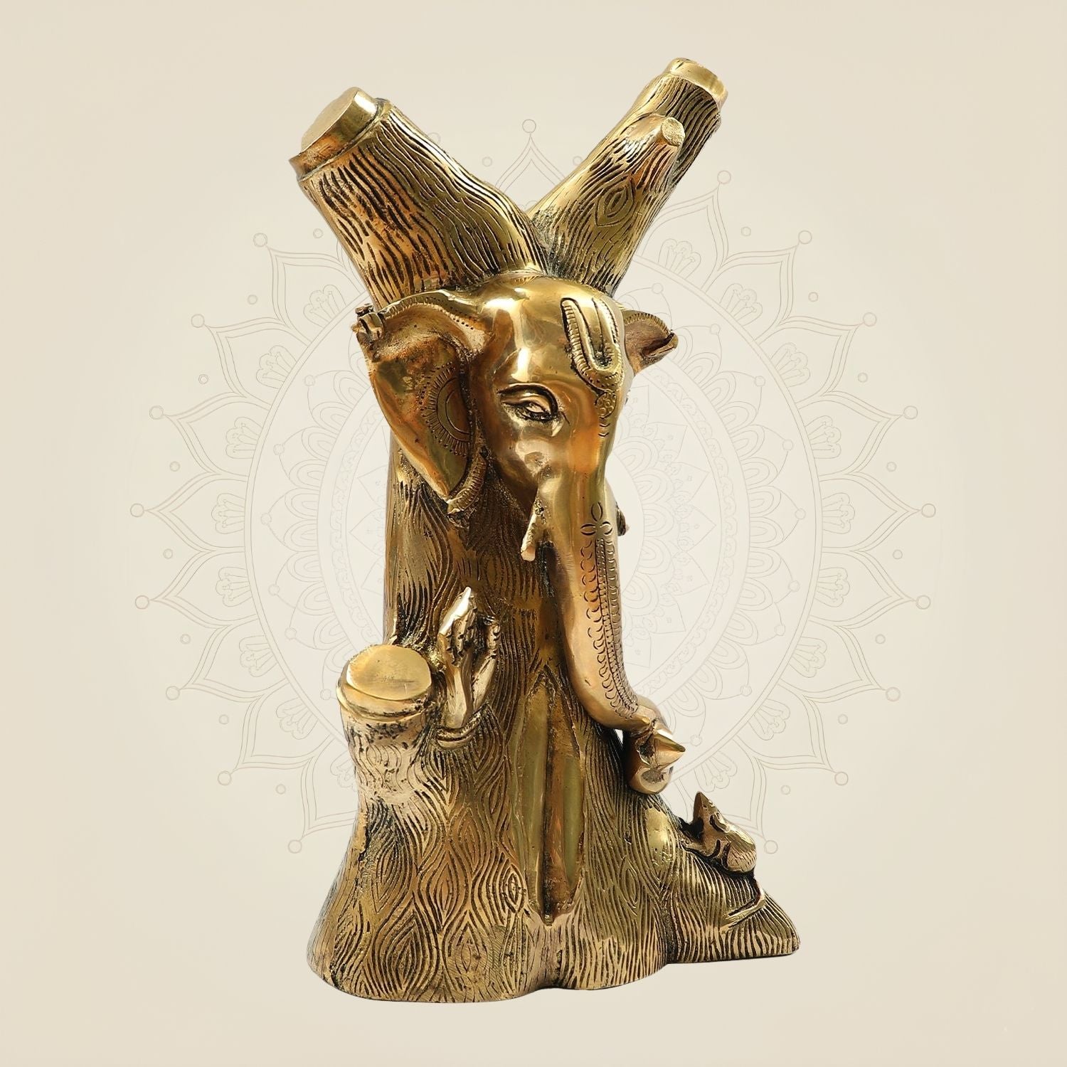 Brass Modern Art Ganesh Idol – Unique Tree Style Decorative Ganpati 12.75"