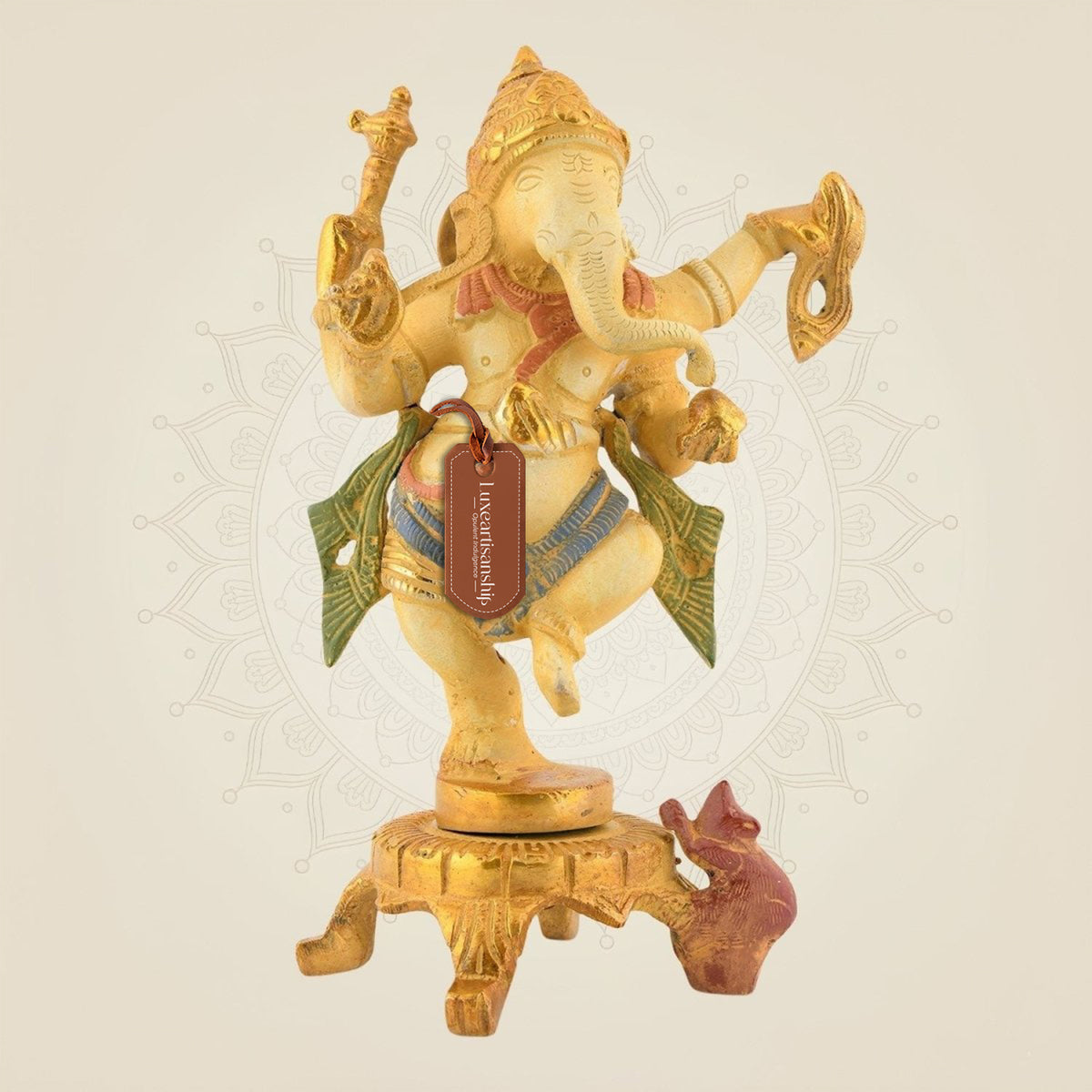 Multicolor Nritya Ganesha Idol 7.25″ – Handcrafted Brass Dance Form Statue