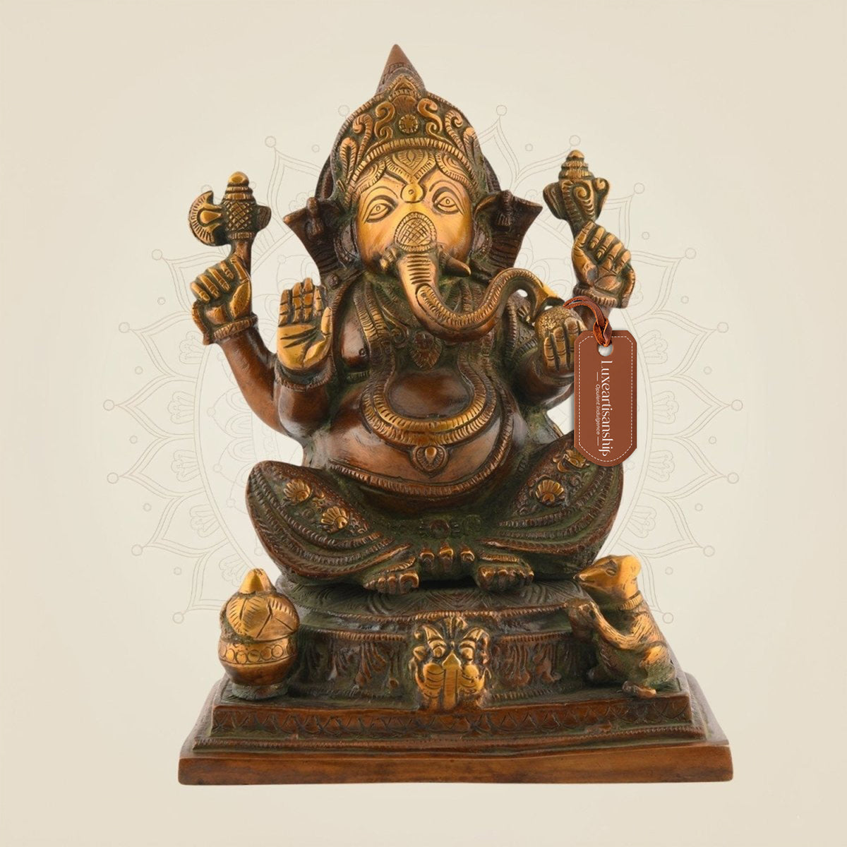 Grand Brass Ganesh Idol 9.5″ – Ek Dant Ganesha Butter Polish Murti for Home Decor & Gift