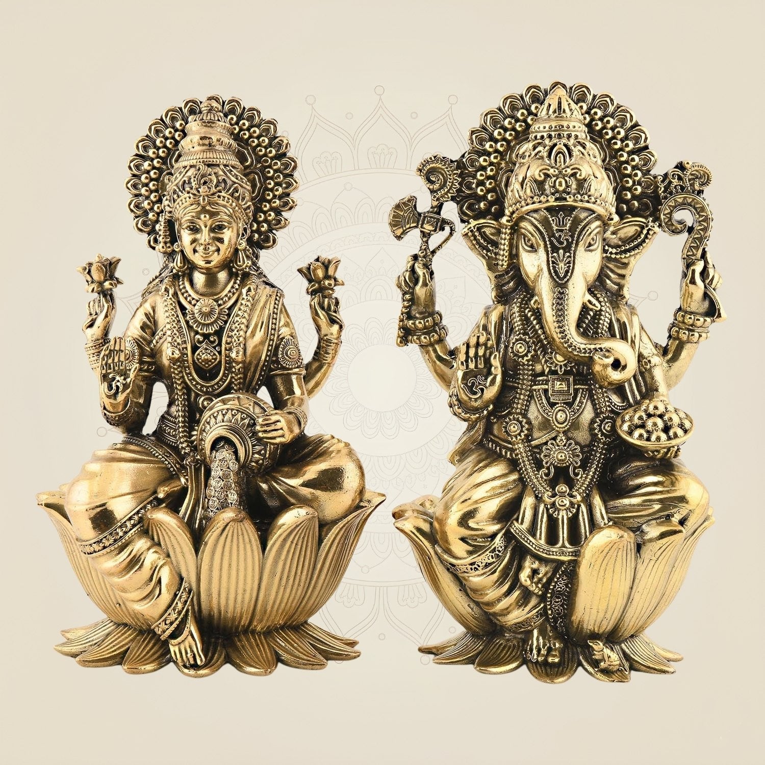 Pure Brass Lakshmi Ganesh Set 6" – Lightweight Handcrafted Idols on Lotus Base