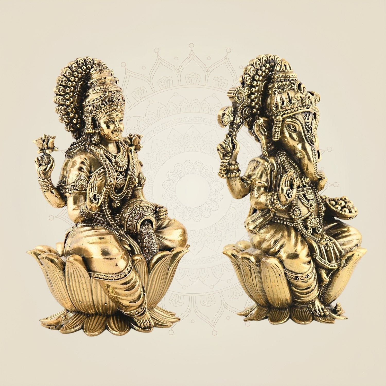 Pure Brass Lakshmi Ganesh Set 6" – Lightweight Handcrafted Idols on Lotus Base