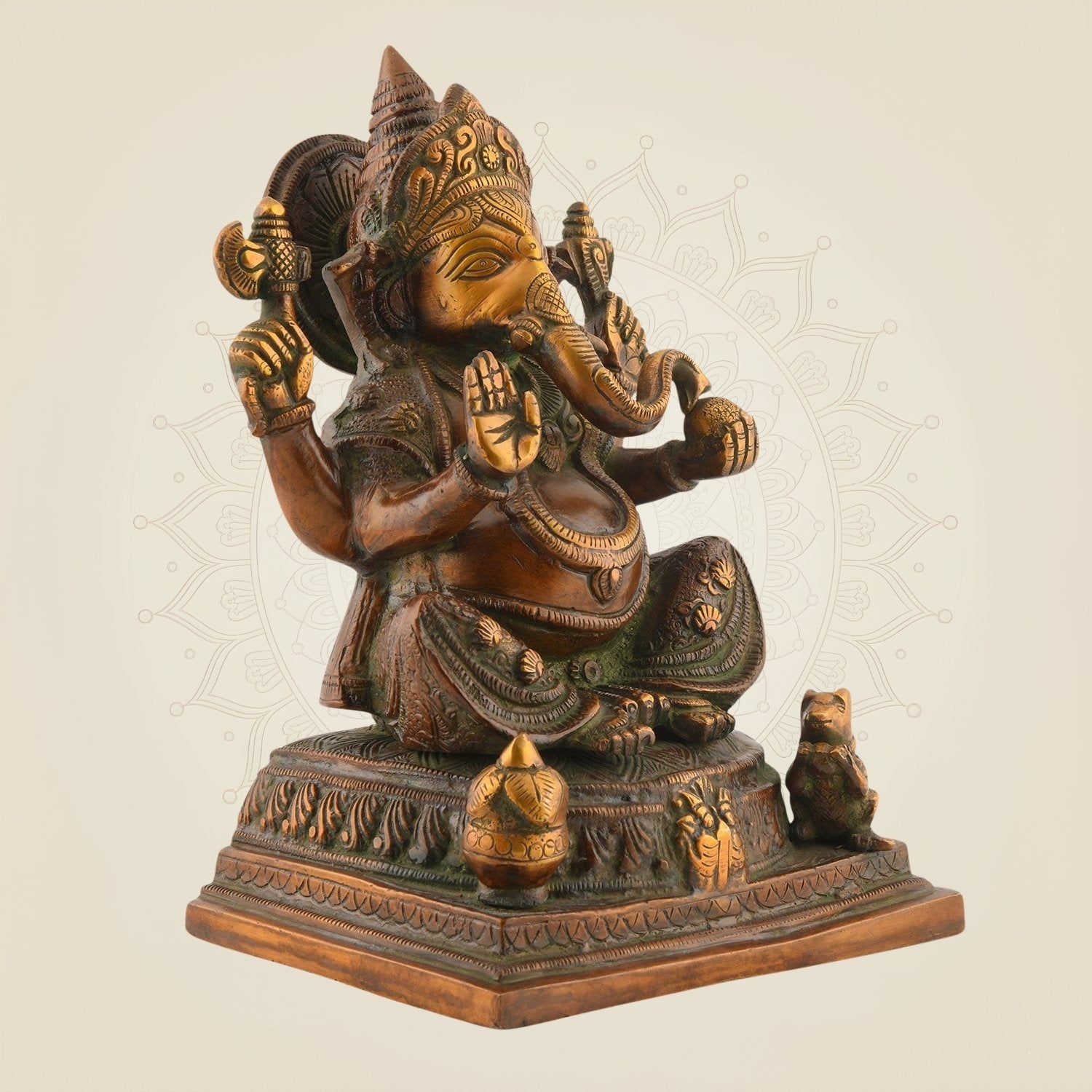 Grand Brass Ganesh Idol 9.5″ – Ek Dant Ganesha Butter Polish Murti for Home Decor & Gift