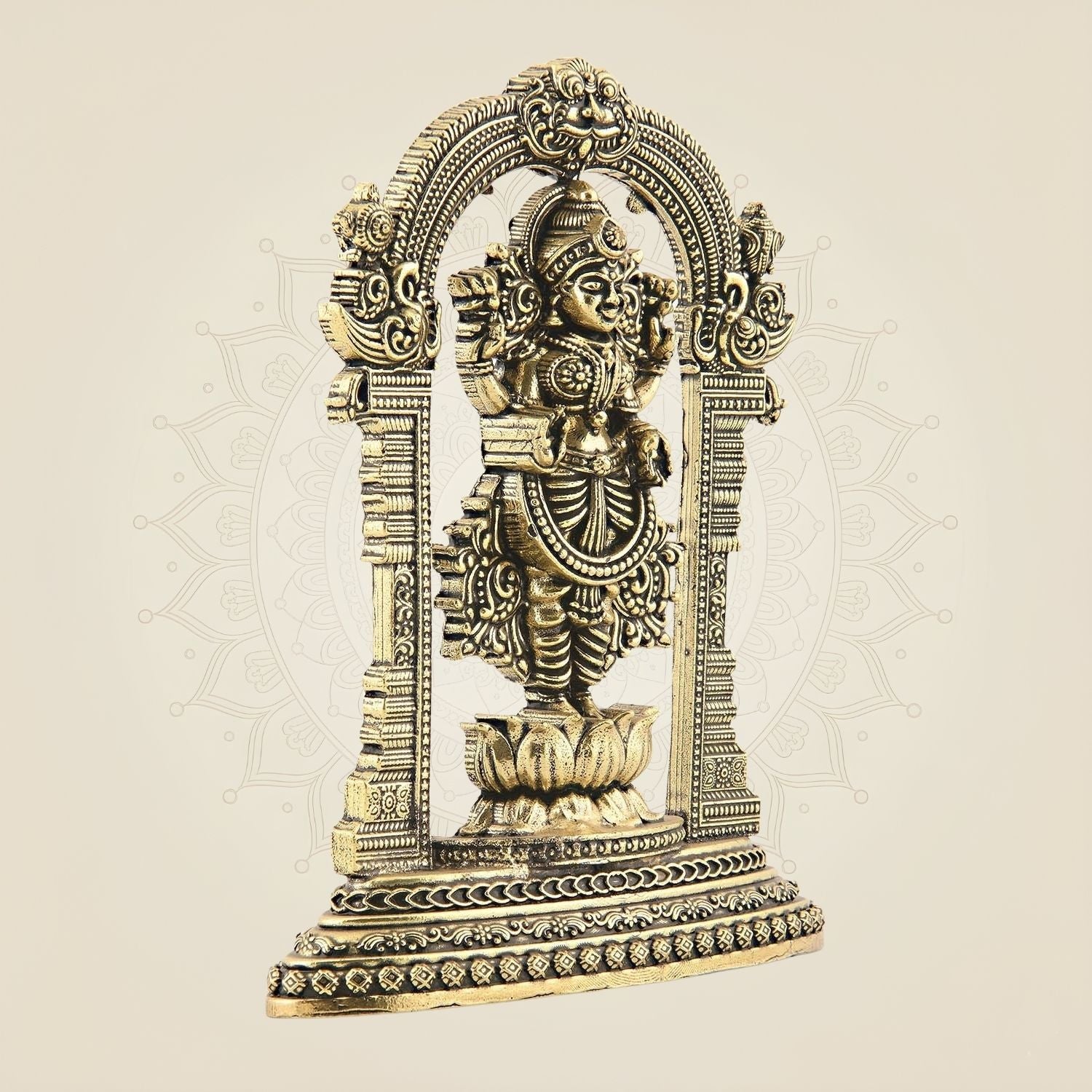 Brass Lakshmi Devi Idol on Lotus – Traditional Arch Design 4.5"