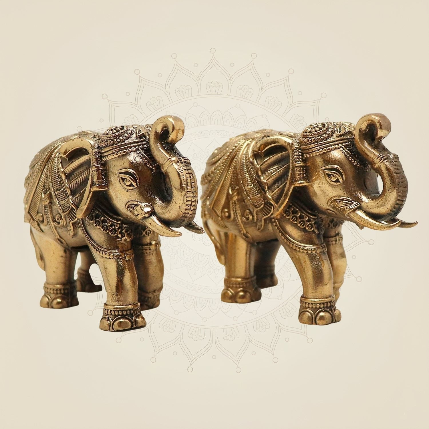 Set of 2 Trunk-Up Elephant Brass Figurines 4.75" – Handcrafted Decorative Showpiece