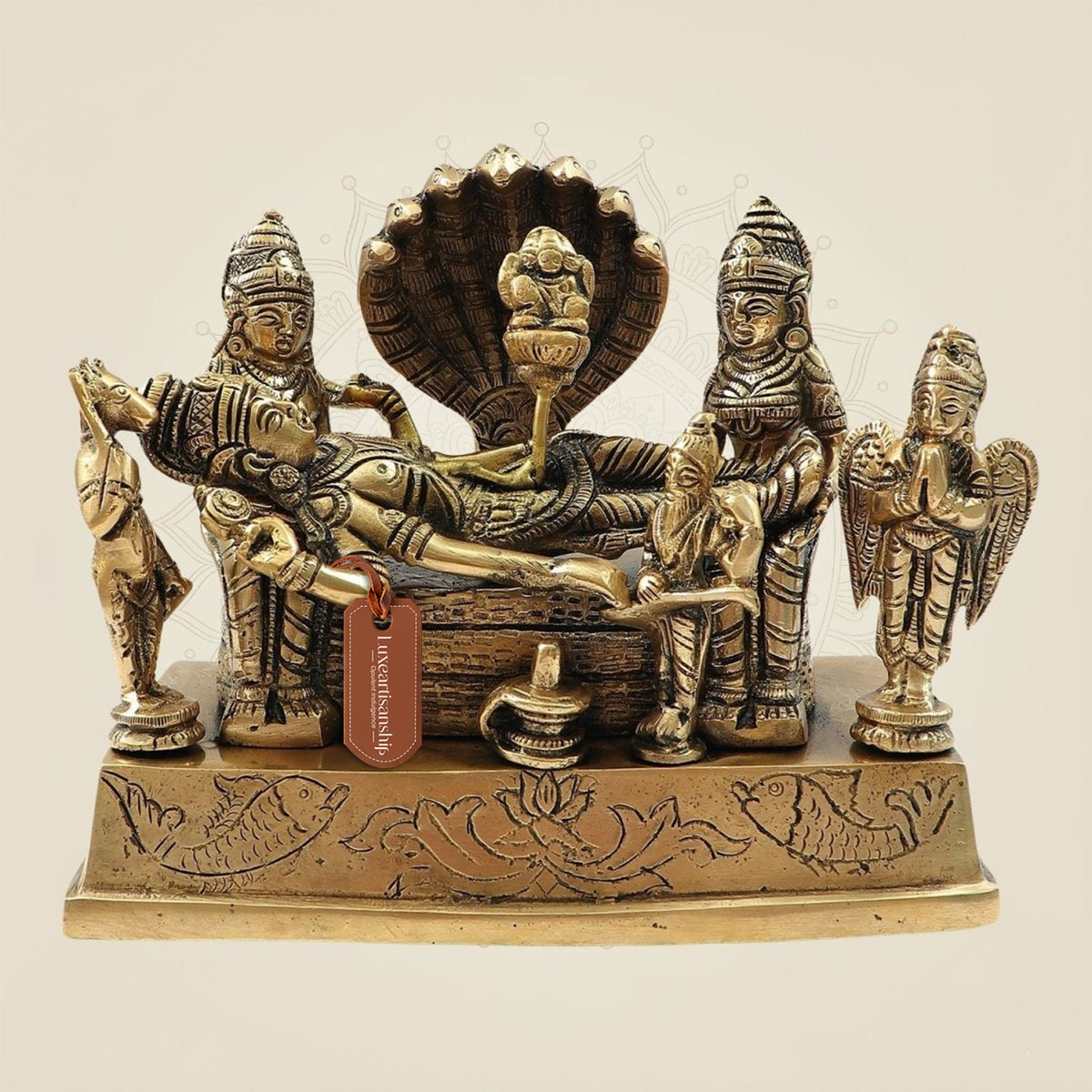 Brass Vishnu Parivar Idol – Vishnu with Brahma, Sridevi, Bhudevi, Garuda & Narad - 5.5"