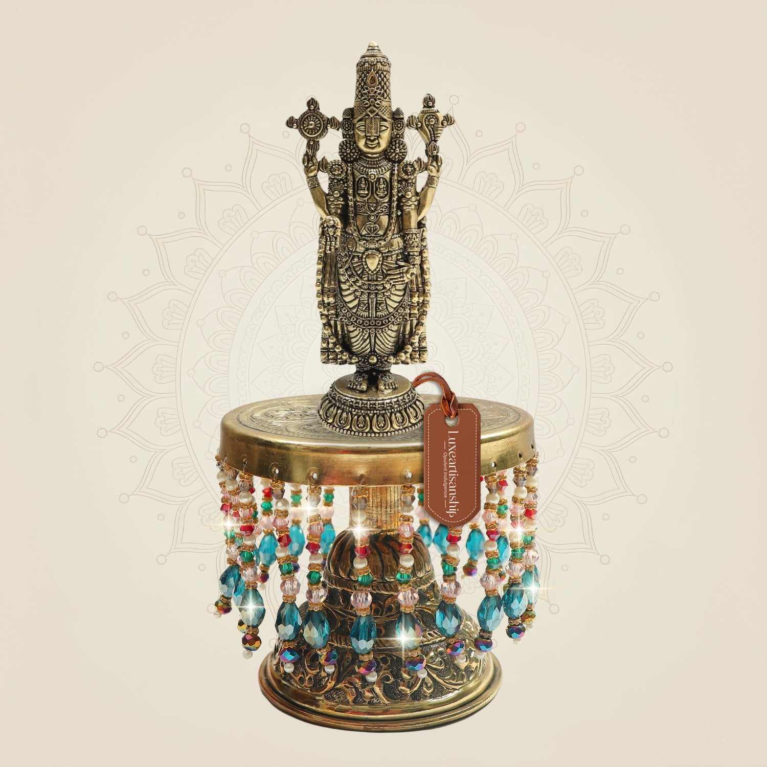 Tirupati Balaji Brass Idol on Chowki Representing Divine Presence 10"