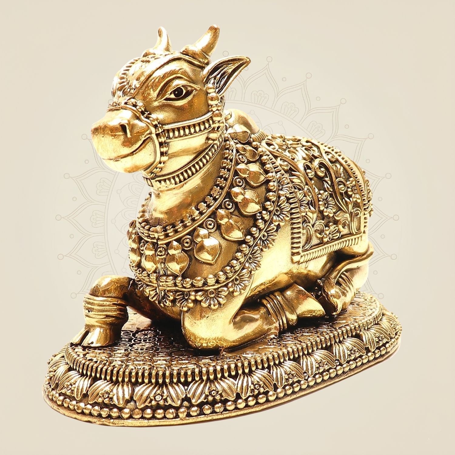 4" Brass Nandi Sitting Idol – Decorative Pure Brass Bull Statue for Temple