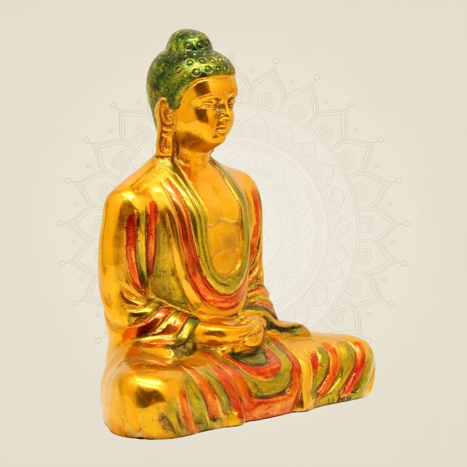 Hand-Painted Brass Buddha Statue 8"– Decorative Idol for Peaceful Home Vibe