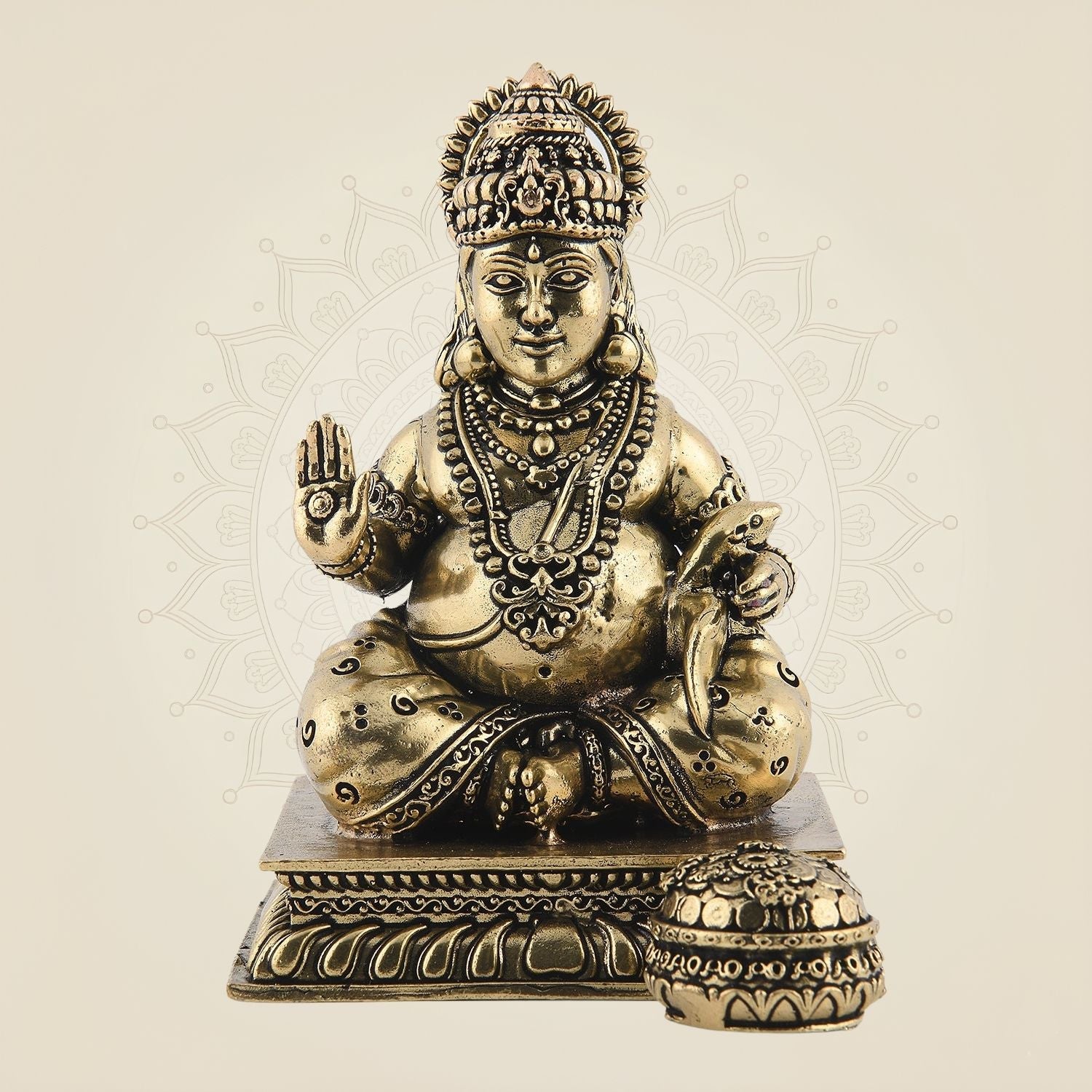 Lord Kuber Brass Idol 3.75"- Handcrafted Superfine Statue for Wealth & Fortune