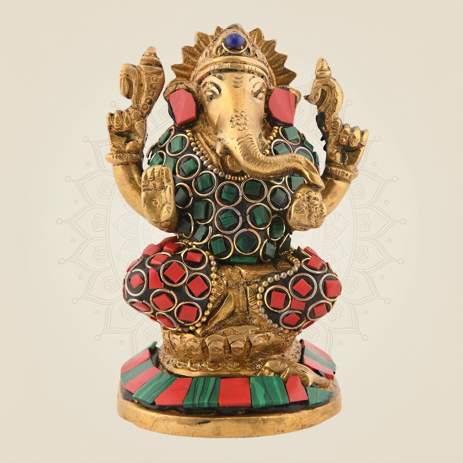 4.25″ Brass Blessing Ganesha Idol – Multicolor Handcrafted Statue for Decor & Devotion