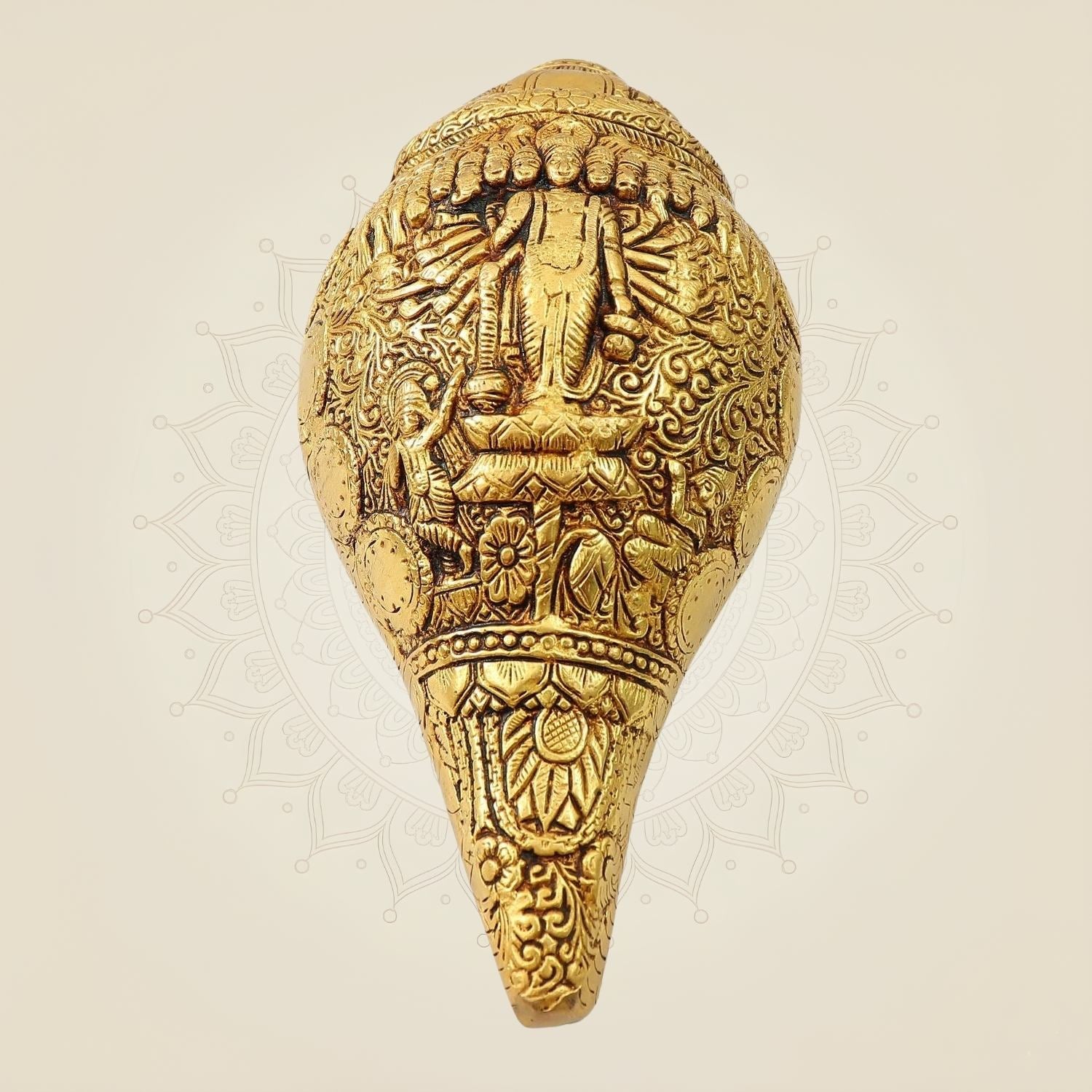Brass Vishvarupa Vishnu Blowing Shankh 3.5" – Spiritual Décor for Positive Energy
